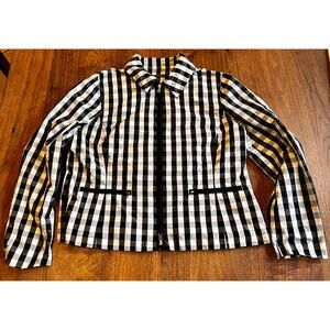 Lauren Ralph Lauren Gingham Check Jacket XL Zip Front Black White Women’s